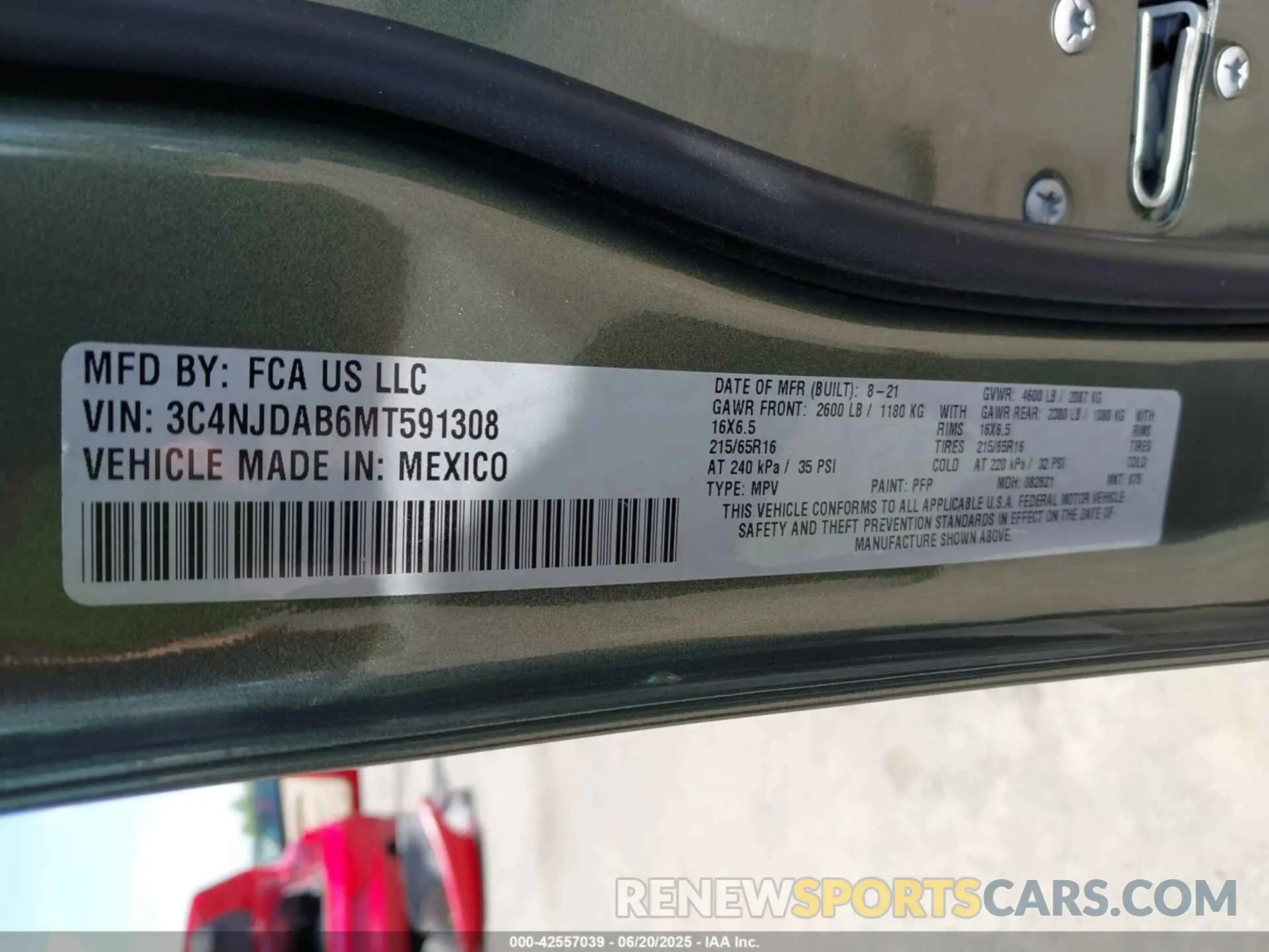 9 fotografías del automóvil dañado 3C4NJDAB6MT591308 JEEP COMPASS 2021