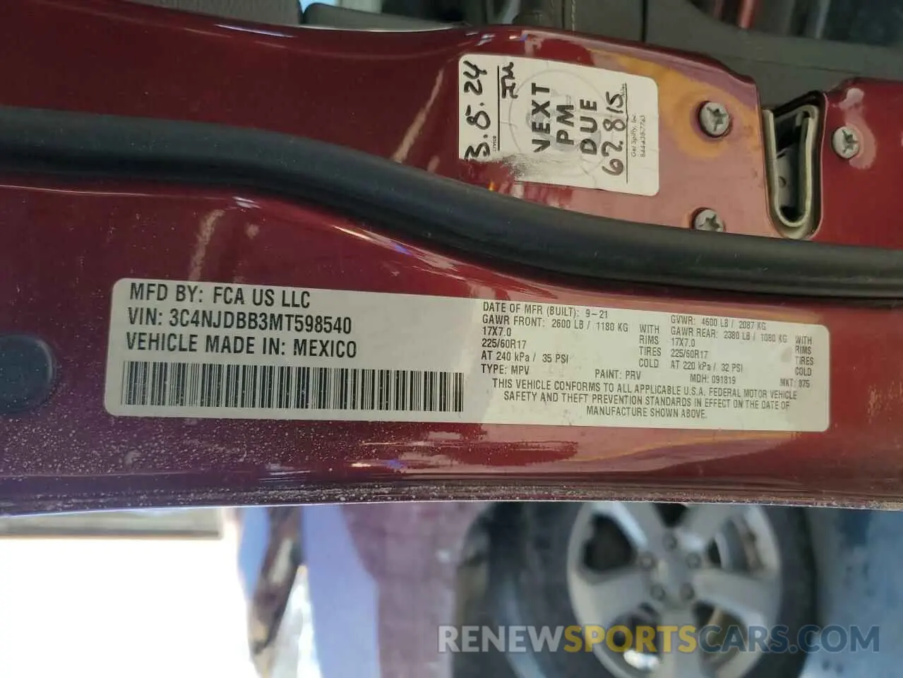 15 fotografías del automóvil dañado 3C4NJDBB3MT598540 JEEP COMPASS 2021