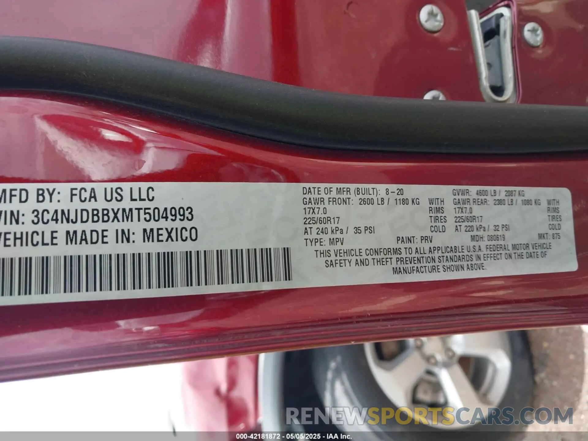 9 fotografías del automóvil dañado 3C4NJDBBXMT504993 JEEP COMPASS 2021