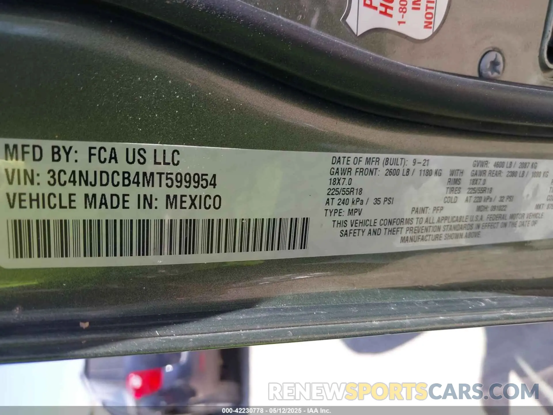 9 fotografías del automóvil dañado 3C4NJDCB4MT599954 JEEP COMPASS 2021