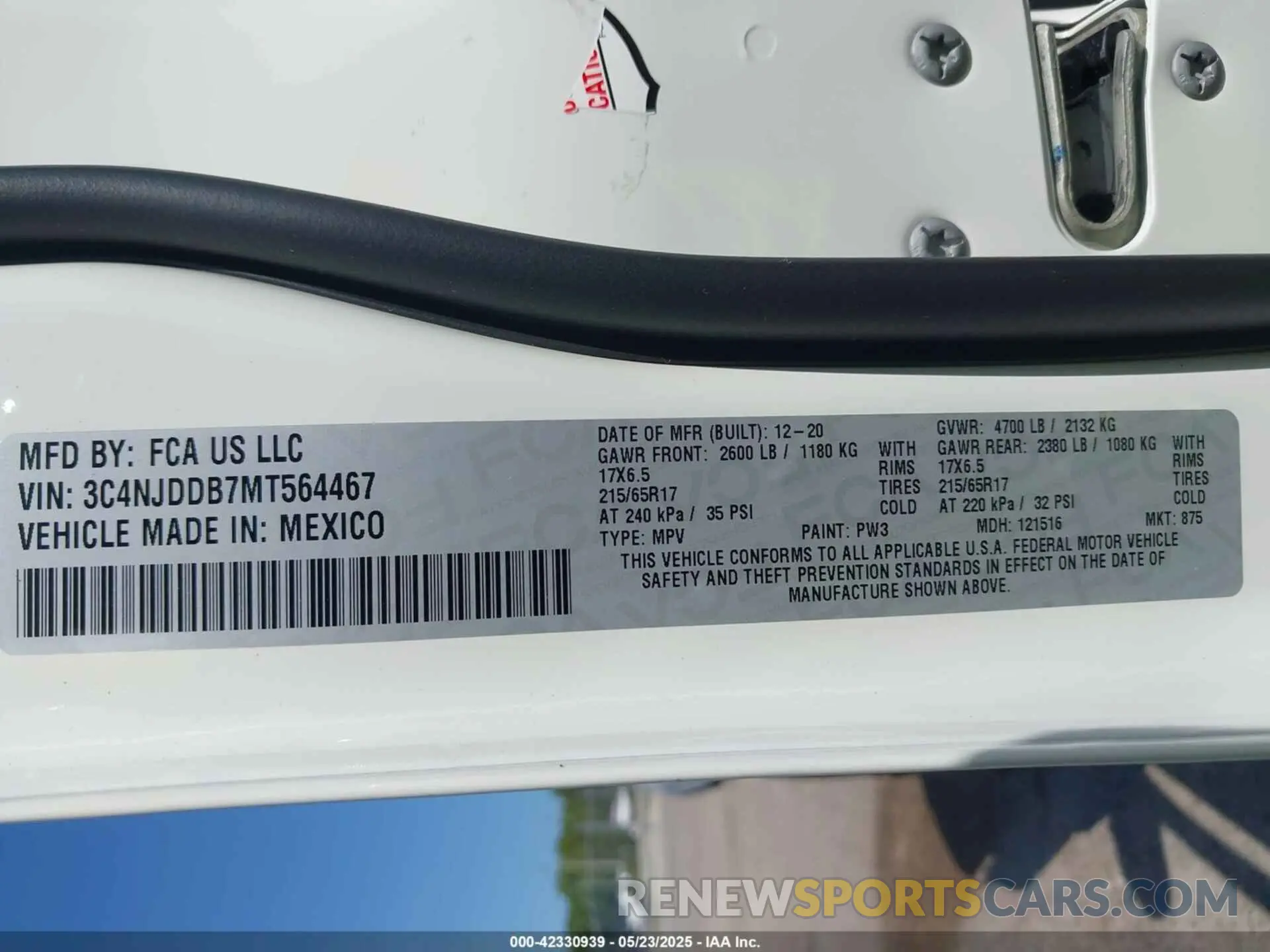 9 fotografías del automóvil dañado 3C4NJDDB7MT564467 JEEP COMPASS 2021