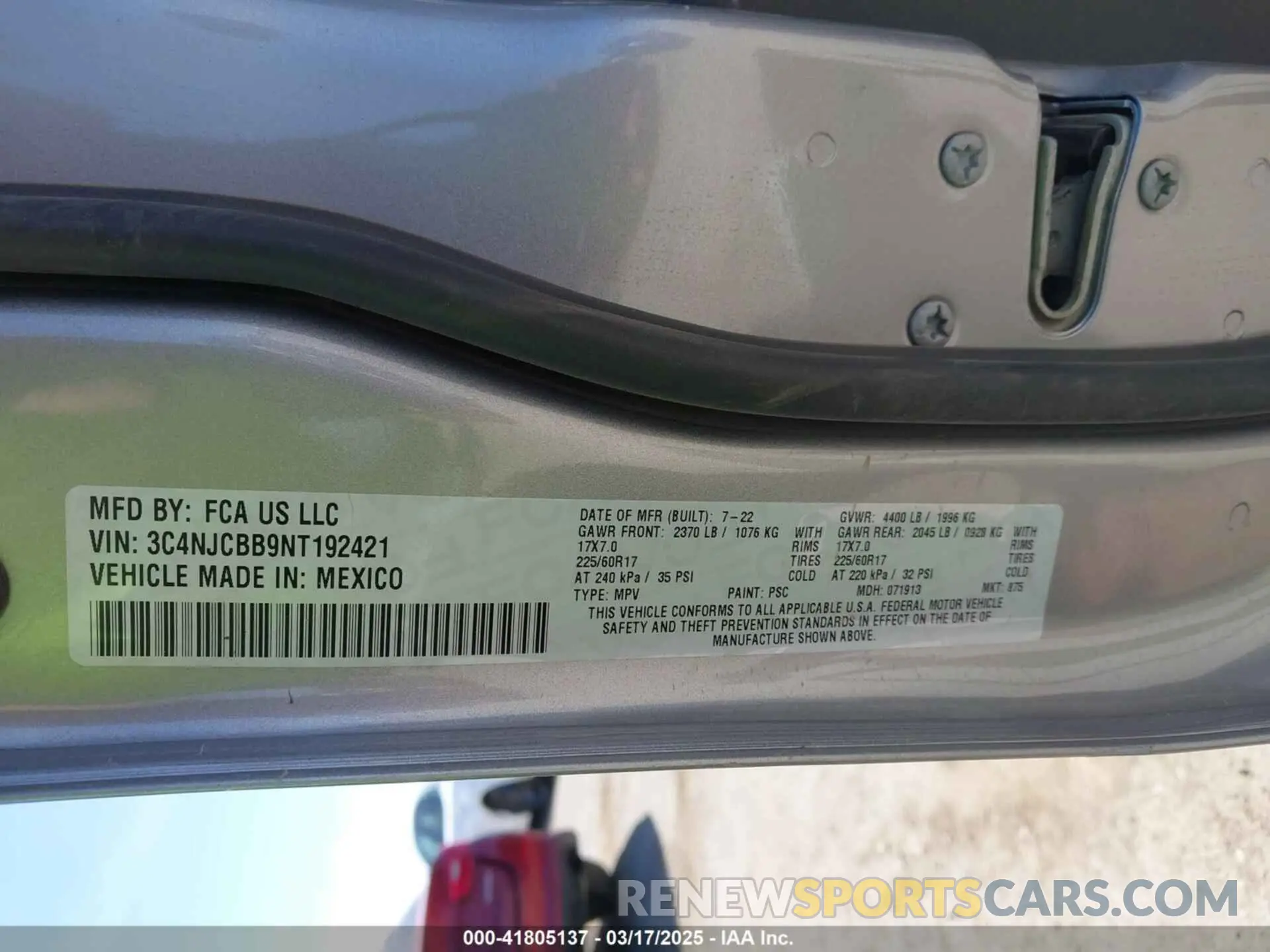9 fotografías del automóvil dañado 3C4NJCBB9NT192421 JEEP COMPASS 2022
