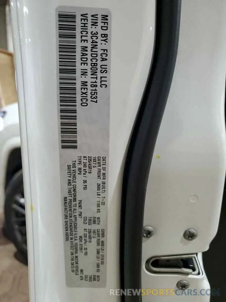 13 fotografías del automóvil dañado 3C4NJDCB0NT181537 JEEP COMPASS 2022