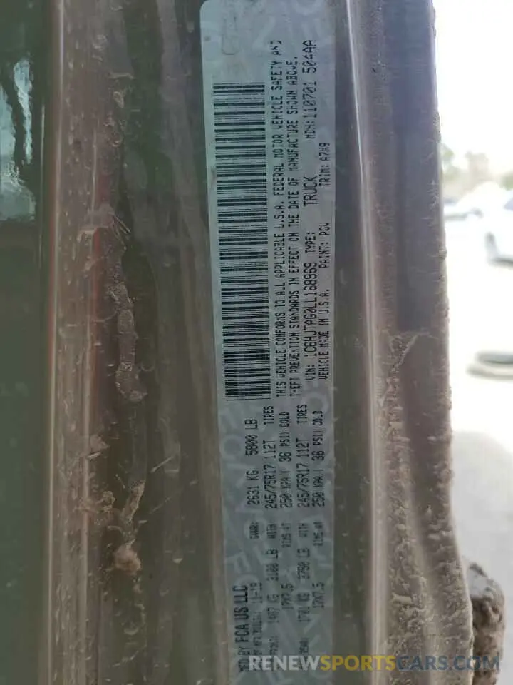 13 fotografías del automóvil dañado 1C6HJTAG0LL168969 JEEP GLADIATOR 2020