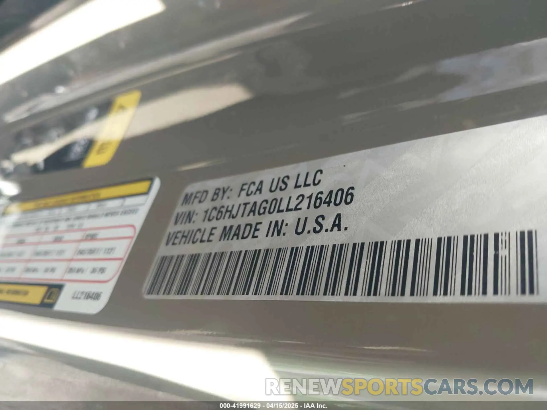 9 fotografías del automóvil dañado 1C6HJTAG0LL216406 JEEP GLADIATOR 2020