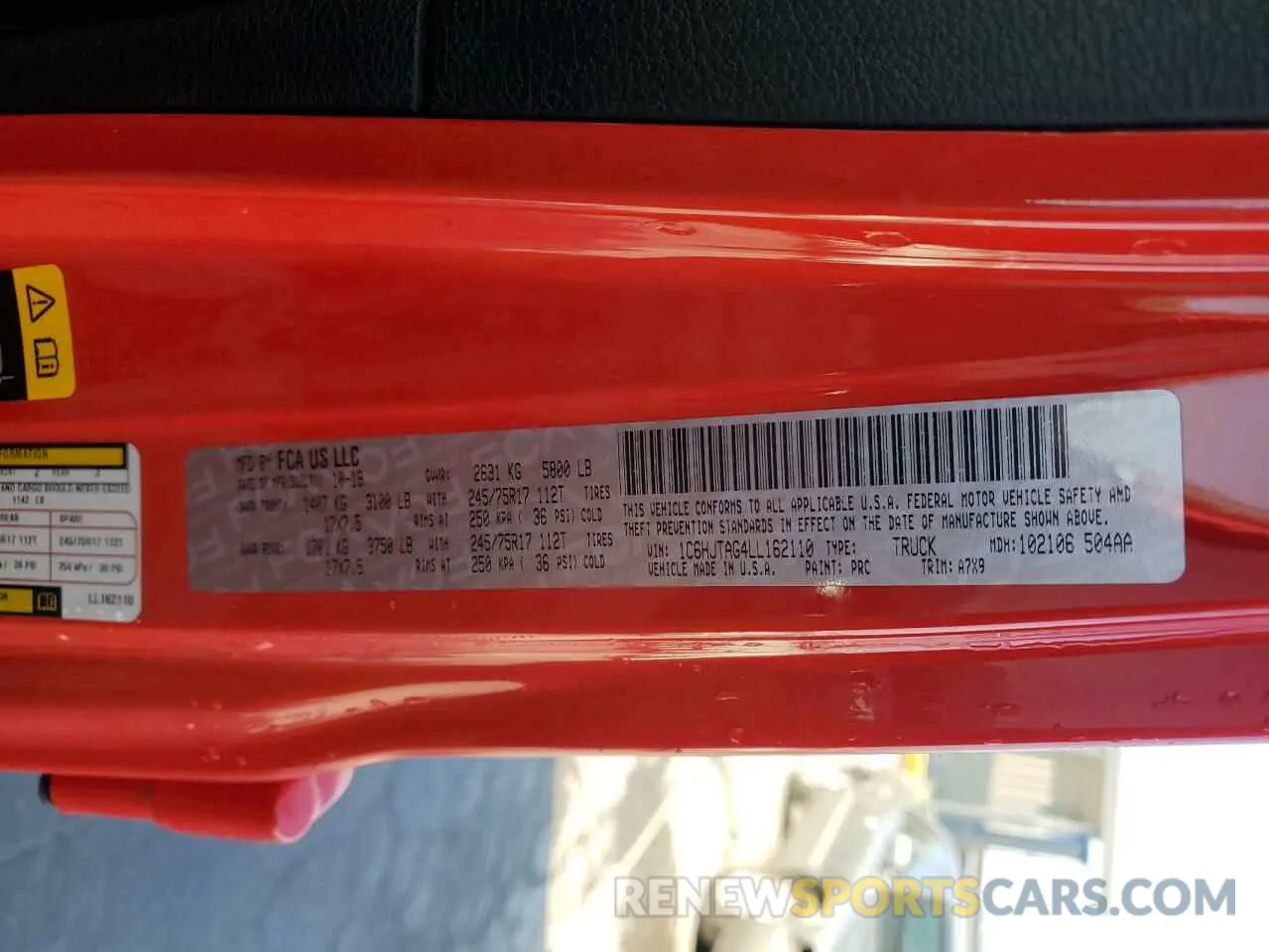 12 fotografías del automóvil dañado 1C6HJTAG4LL162110 JEEP GLADIATOR 2020