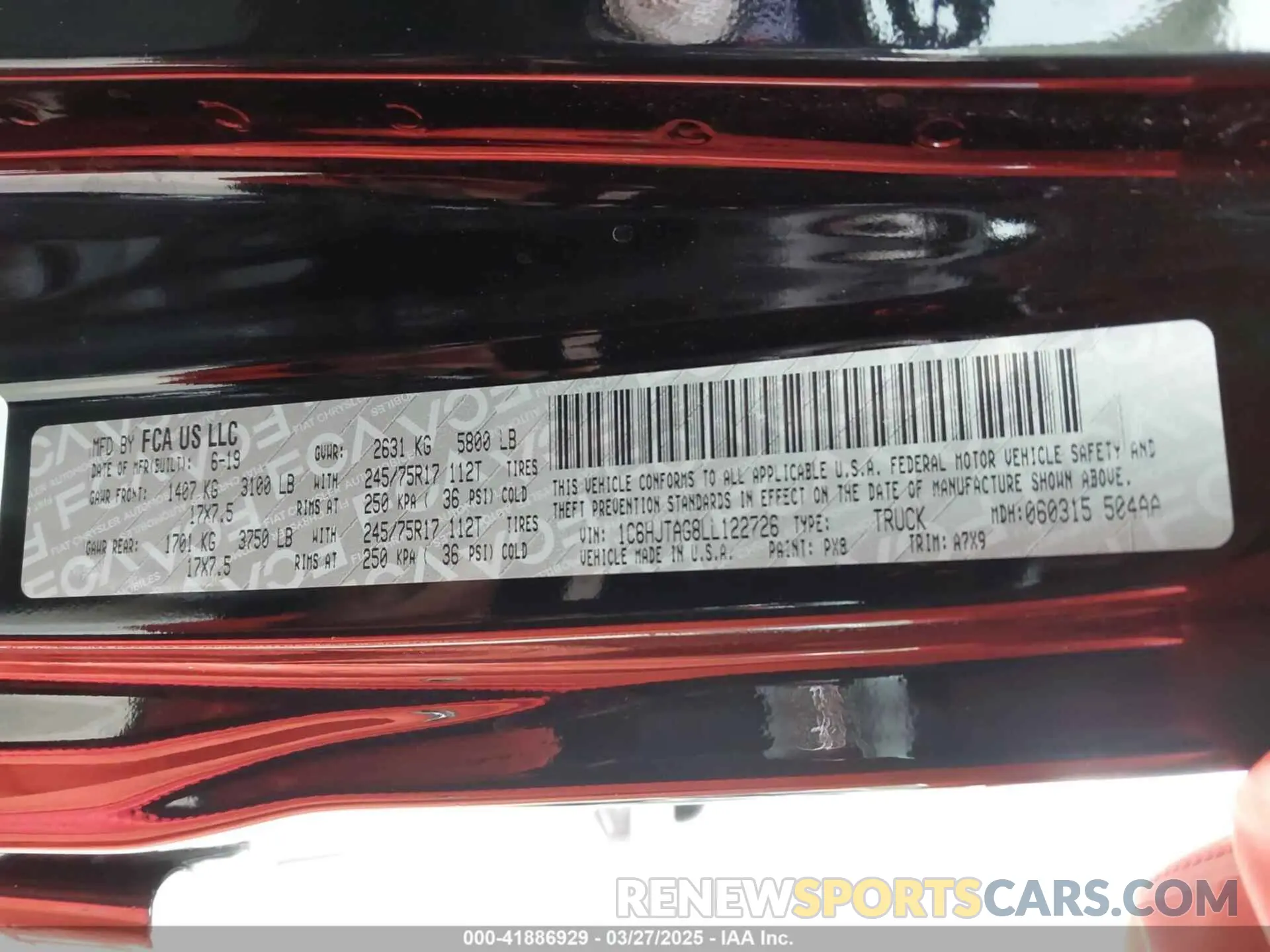 9 fotografías del automóvil dañado 1C6HJTAG8LL122726 JEEP GLADIATOR 2020