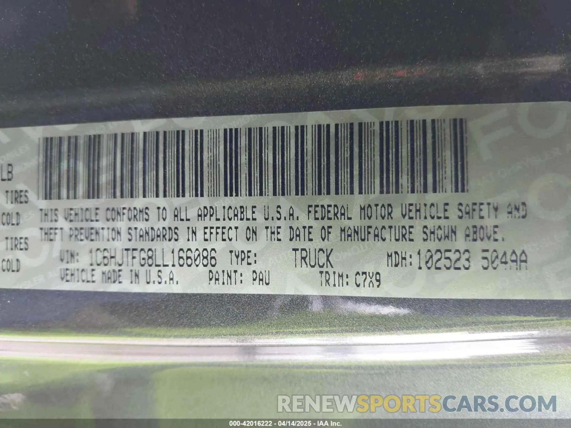 9 fotografías del automóvil dañado 1C6HJTFG8LL166086 JEEP GLADIATOR 2020