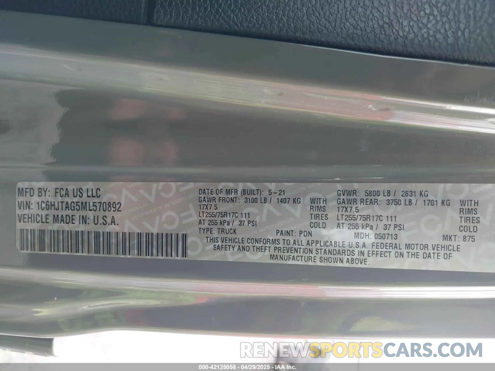 9 fotografías del automóvil dañado 1C6HJTAG5ML570892 JEEP GLADIATOR 2021