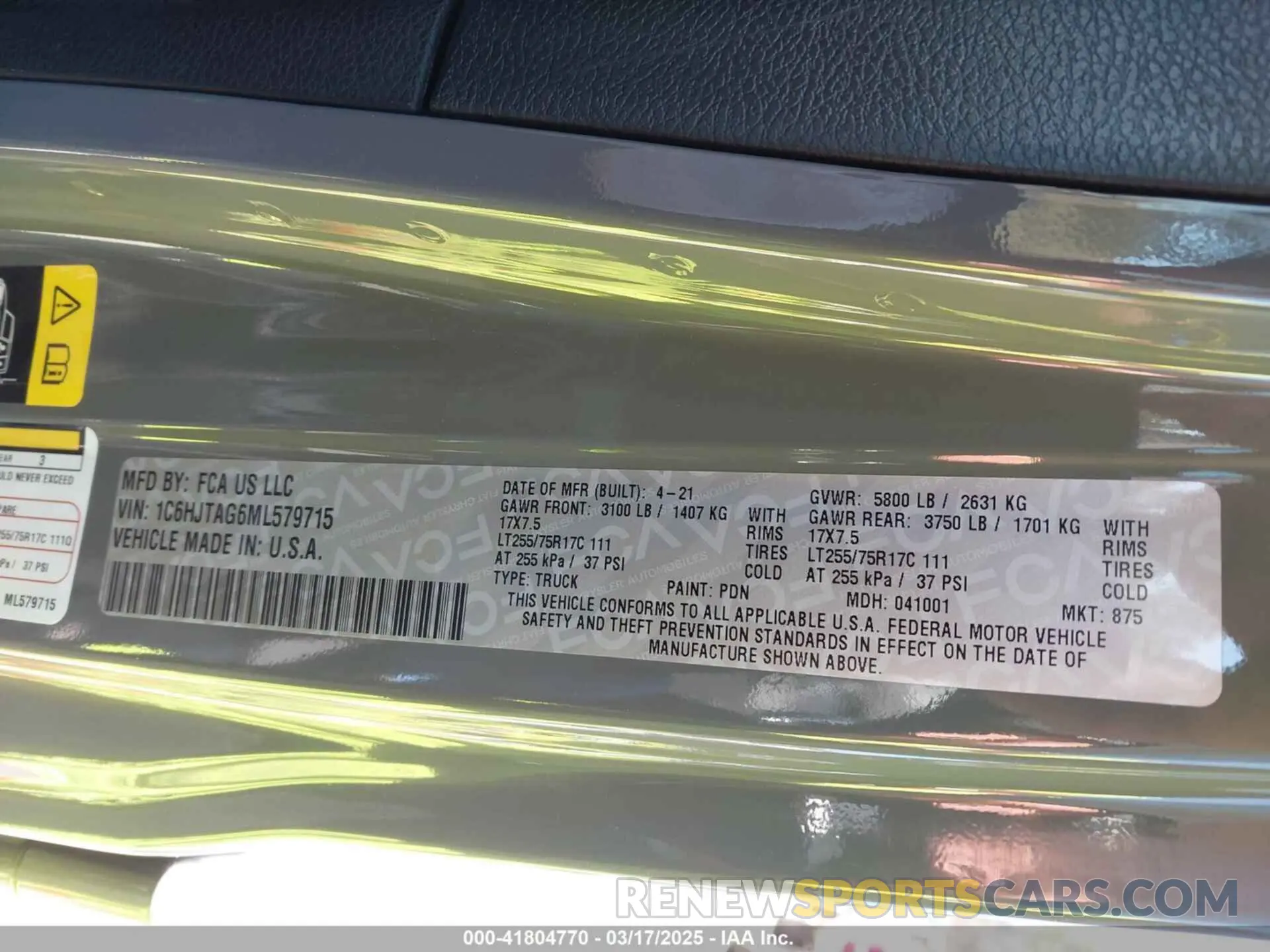 9 fotografías del automóvil dañado 1C6HJTAG6ML579715 JEEP GLADIATOR 2021