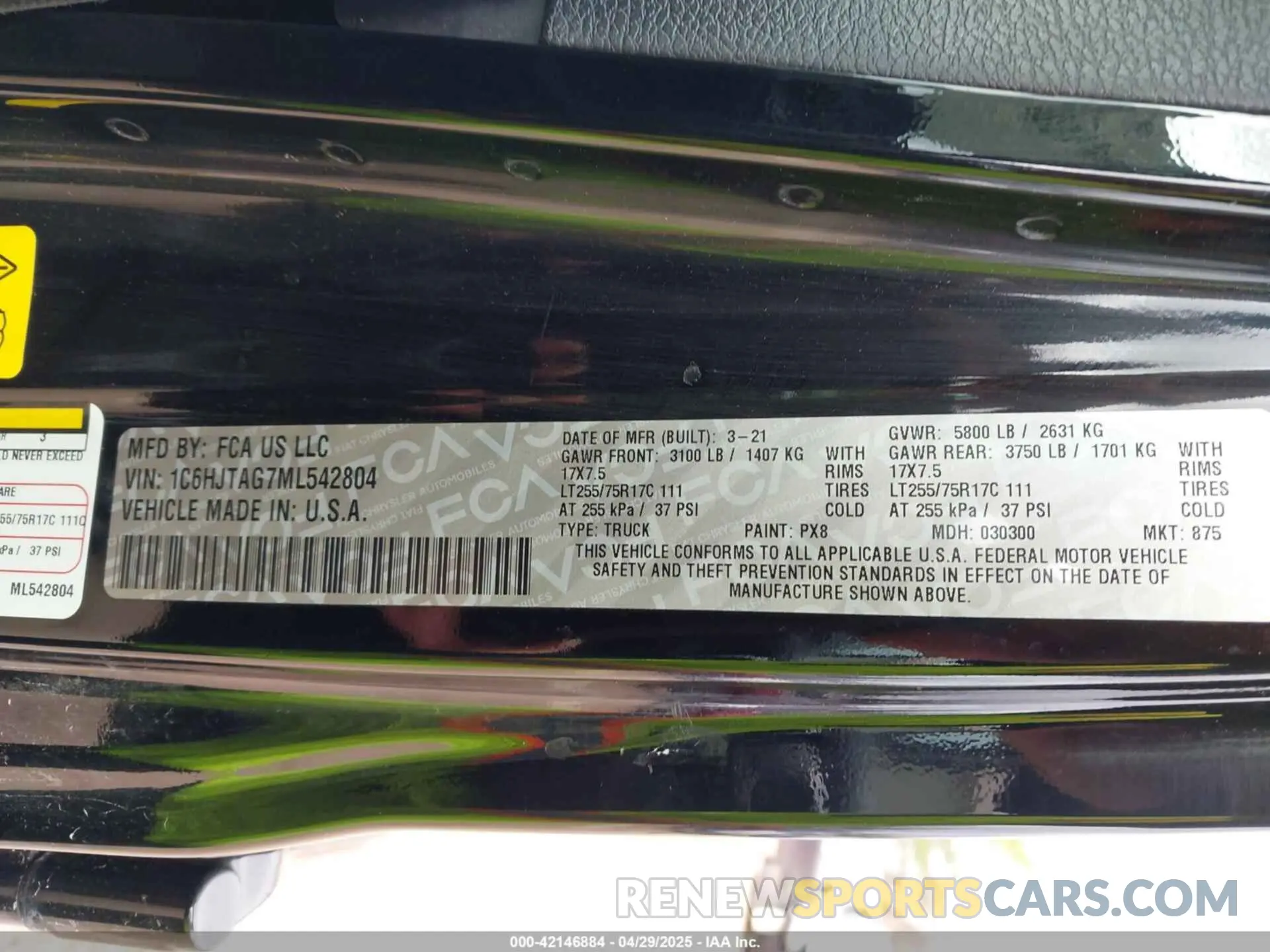 9 fotografías del automóvil dañado 1C6HJTAG7ML542804 JEEP GLADIATOR 2021