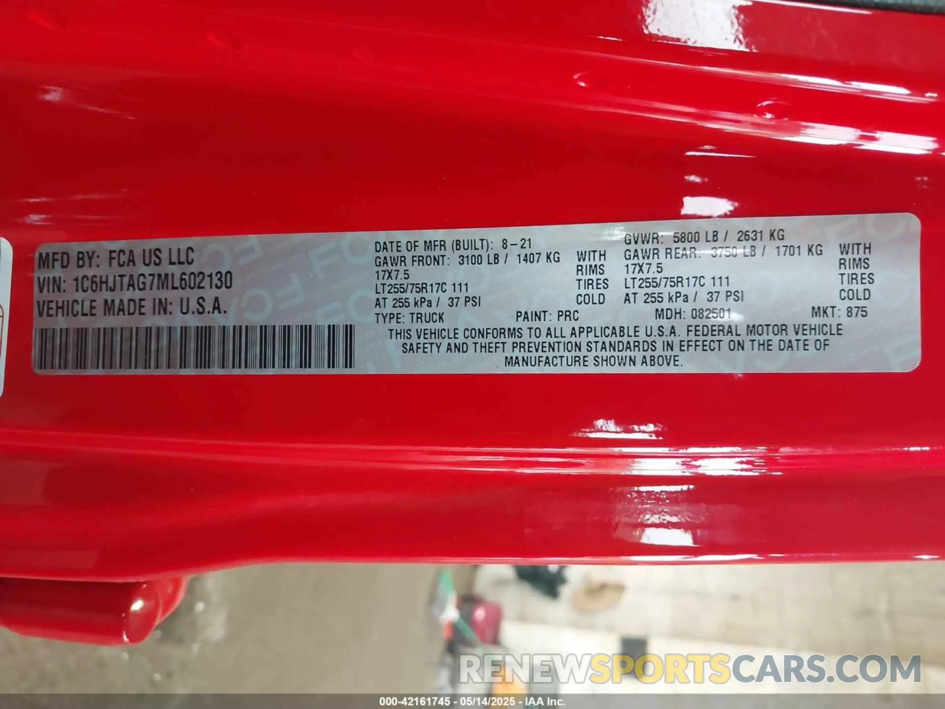 9 fotografías del automóvil dañado 1C6HJTAG7ML602130 JEEP GLADIATOR 2021