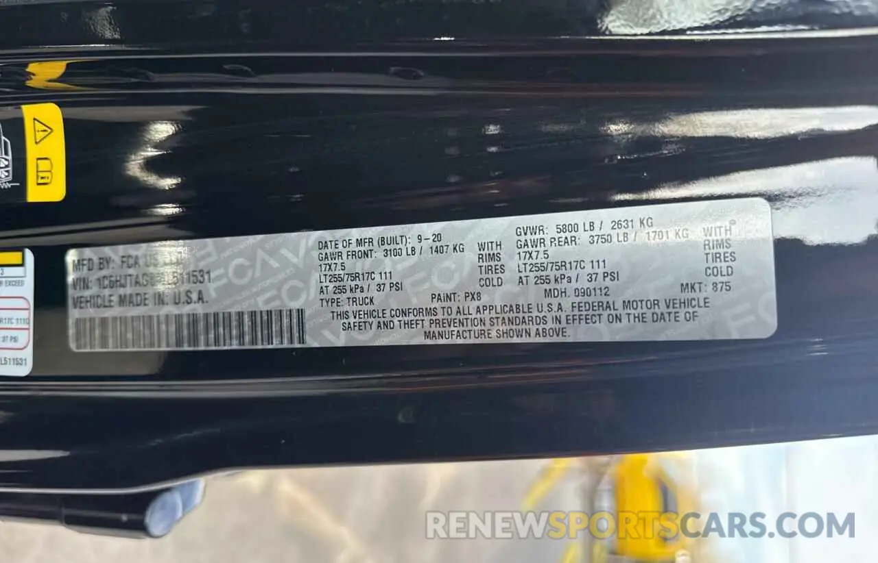 10 fotografías del automóvil dañado 1C6HJTAG8ML511531 JEEP GLADIATOR 2021