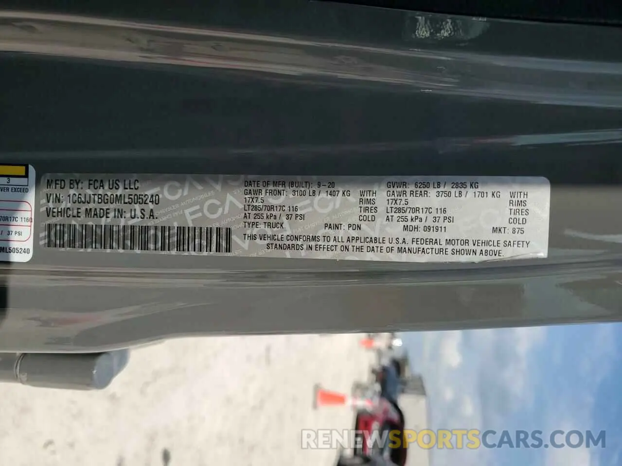 12 fotografías del automóvil dañado 1C6JJTBG0ML505240 JEEP GLADIATOR 2021