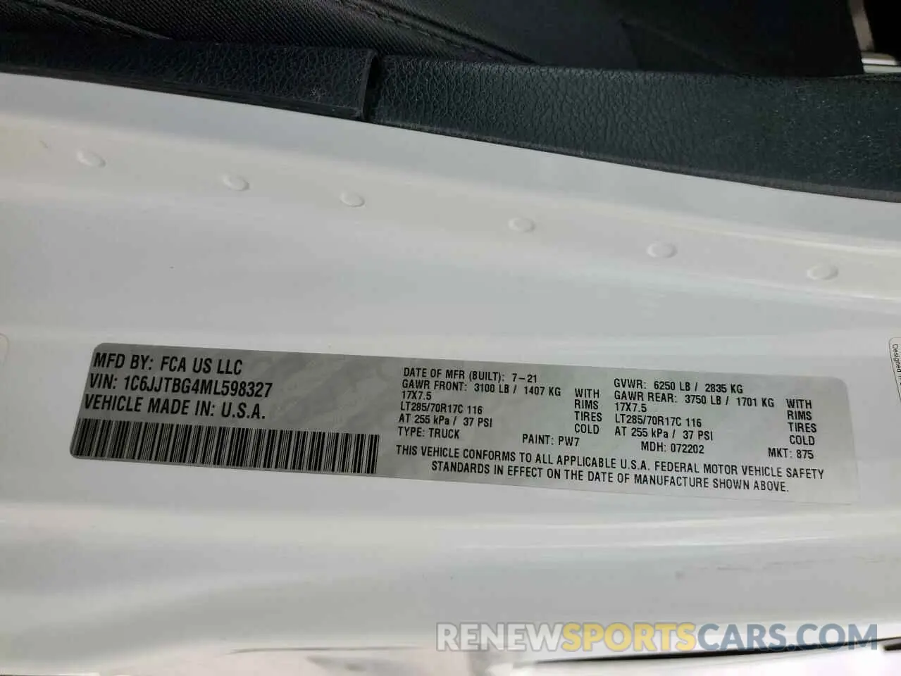 12 fotografías del automóvil dañado 1C6JJTBG4ML598327 JEEP GLADIATOR 2021