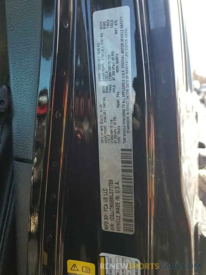 12 fotografías del automóvil dañado 1C6JJTBG6ML571789 JEEP GLADIATOR 2021