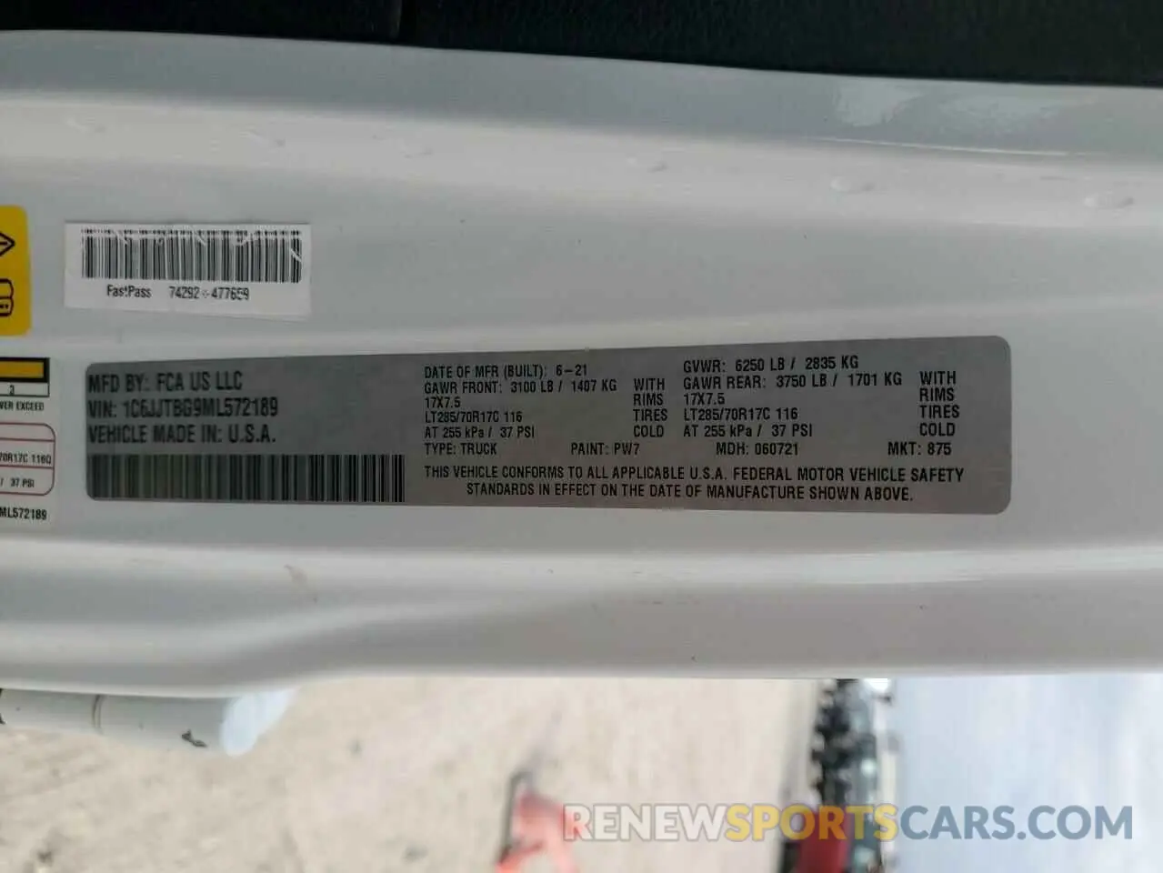 12 fotografías del automóvil dañado 1C6JJTBG9ML572189 JEEP GLADIATOR 2021
