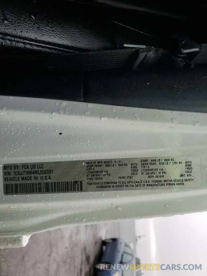 12 fotografías del automóvil dañado 1C6JJTBM4ML556391 JEEP GLADIATOR 2021