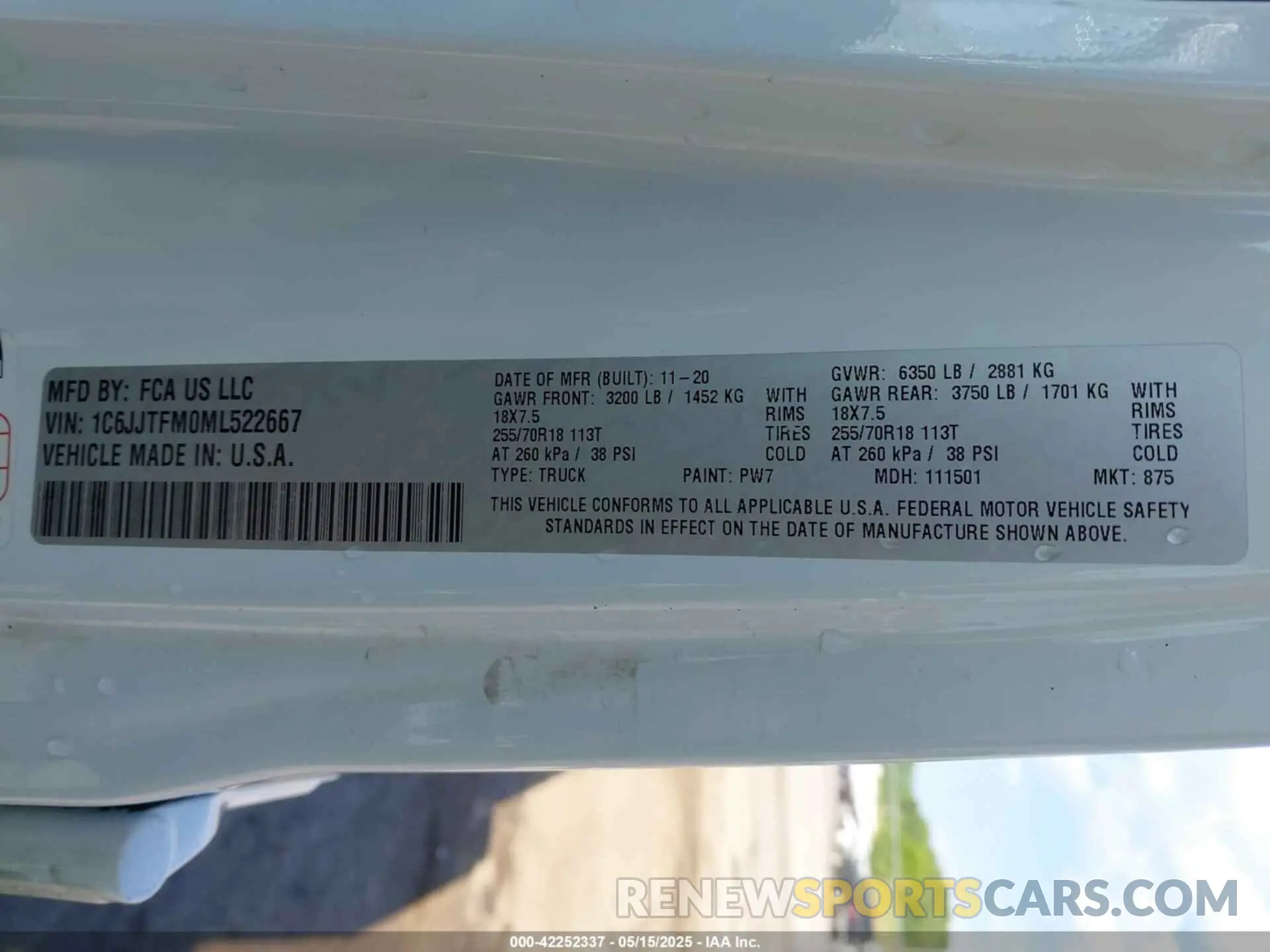 9 fotografías del automóvil dañado 1C6JJTFM0ML522667 JEEP GLADIATOR 2021