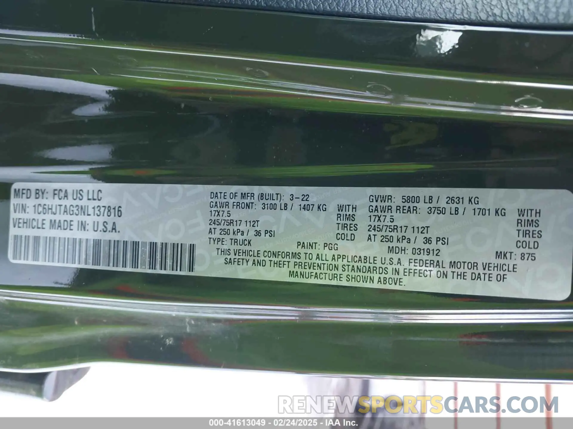9 fotografías del automóvil dañado 1C6HJTAG3NL137816 JEEP GLADIATOR 2022