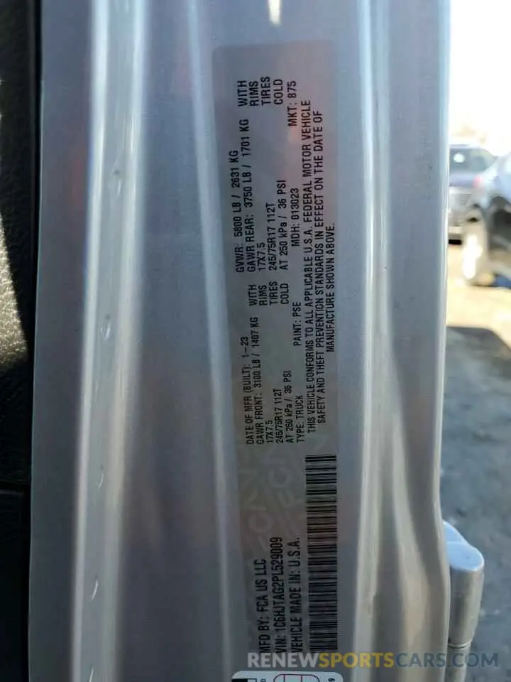 12 fotografías del automóvil dañado 1C6HJTAG2PL529009 JEEP GLADIATOR 2023