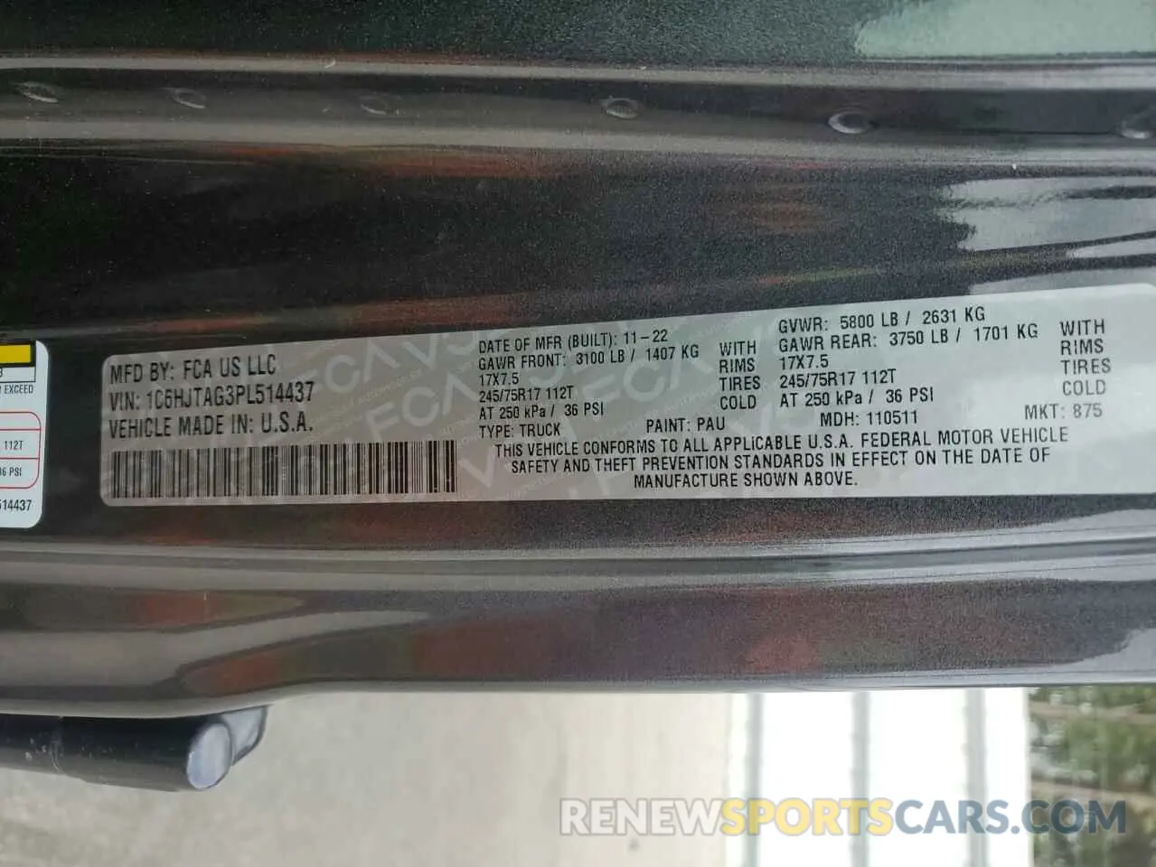 12 fotografías del automóvil dañado 1C6HJTAG3PL514437 JEEP GLADIATOR 2023