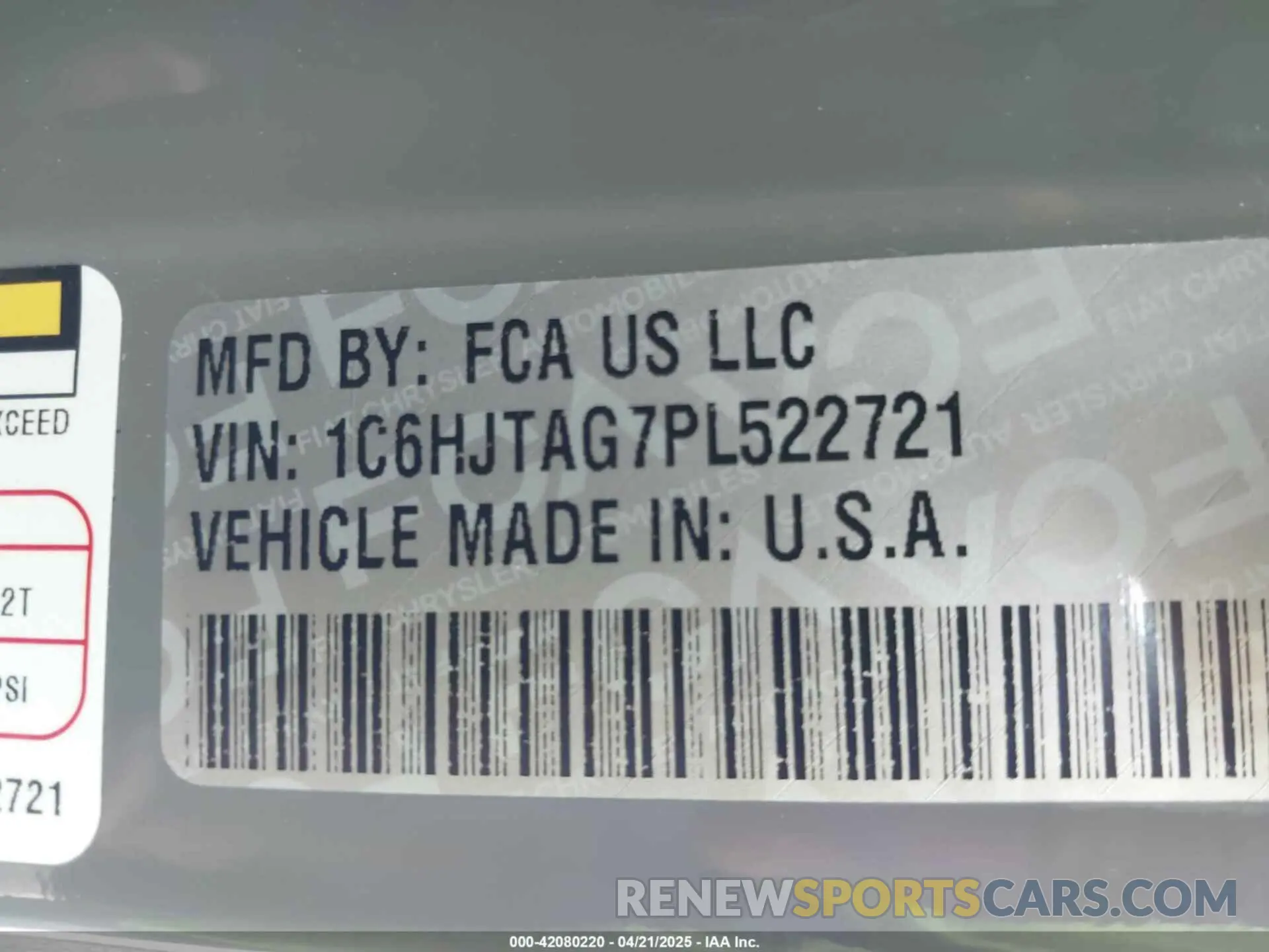 9 fotografías del automóvil dañado 1C6HJTAG7PL522721 JEEP GLADIATOR 2023