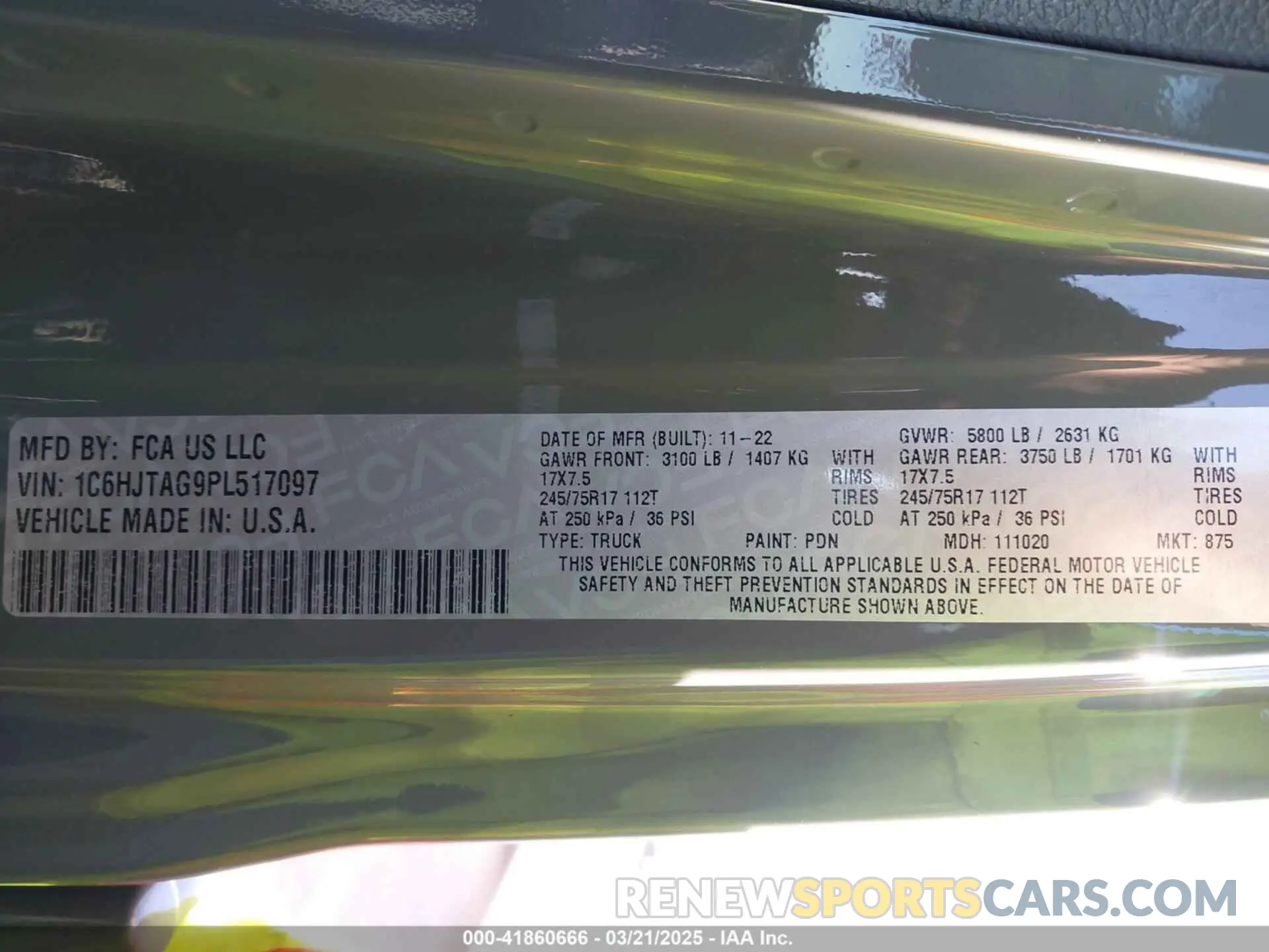 9 fotografías del automóvil dañado 1C6HJTAG9PL517097 JEEP GLADIATOR 2023