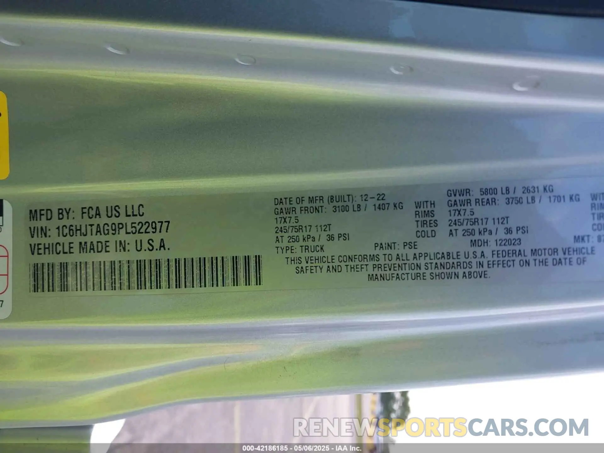9 fotografías del automóvil dañado 1C6HJTAG9PL522977 JEEP GLADIATOR 2023