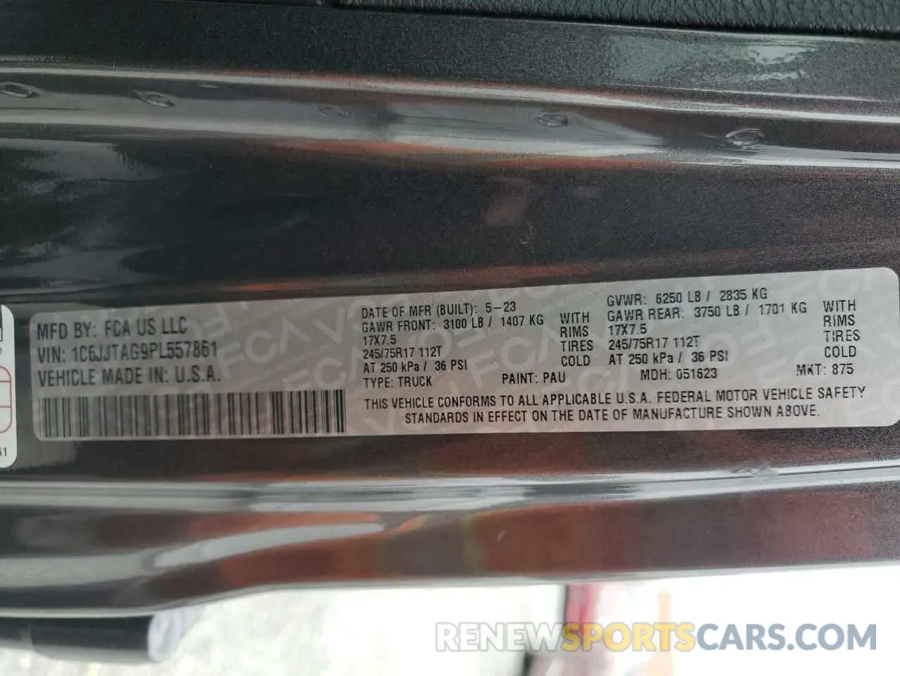 12 fotografías del automóvil dañado 1C6JJTAG9PL557861 JEEP GLADIATOR 2023