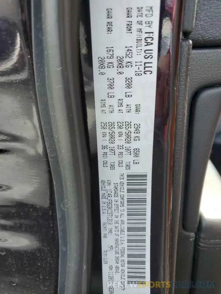 12 fotografías del automóvil dañado 1C4RJFBG3KC571310 JEEP GRAND CHER 2019