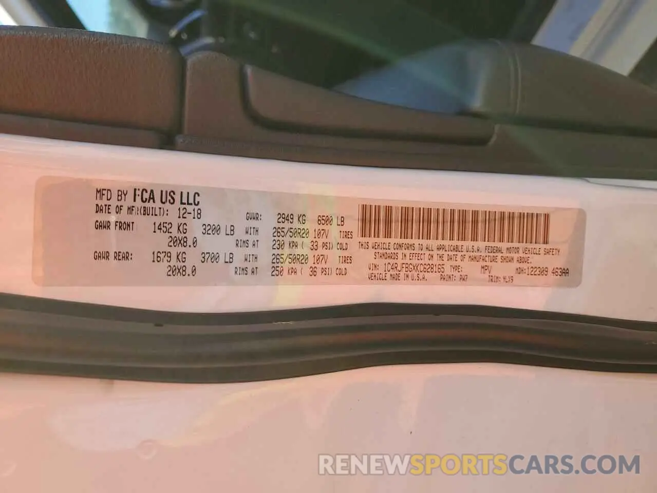 13 fotografías del automóvil dañado 1C4RJFBGXKC628165 JEEP GRAND CHER 2019