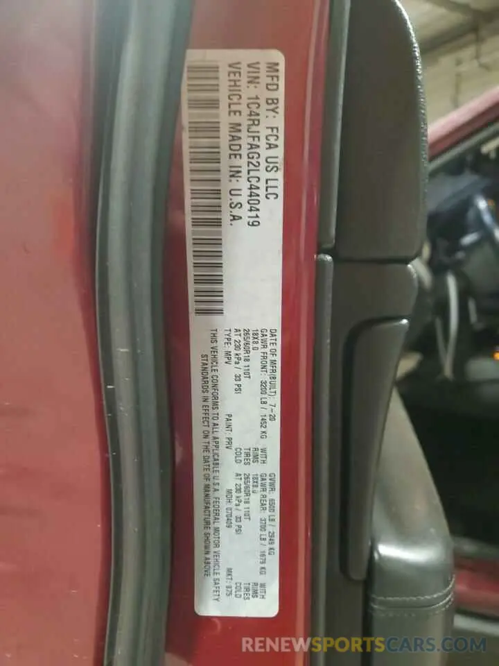 14 fotografías del automóvil dañado 1C4RJFAG2LC440419 JEEP GRAND CHER 2020