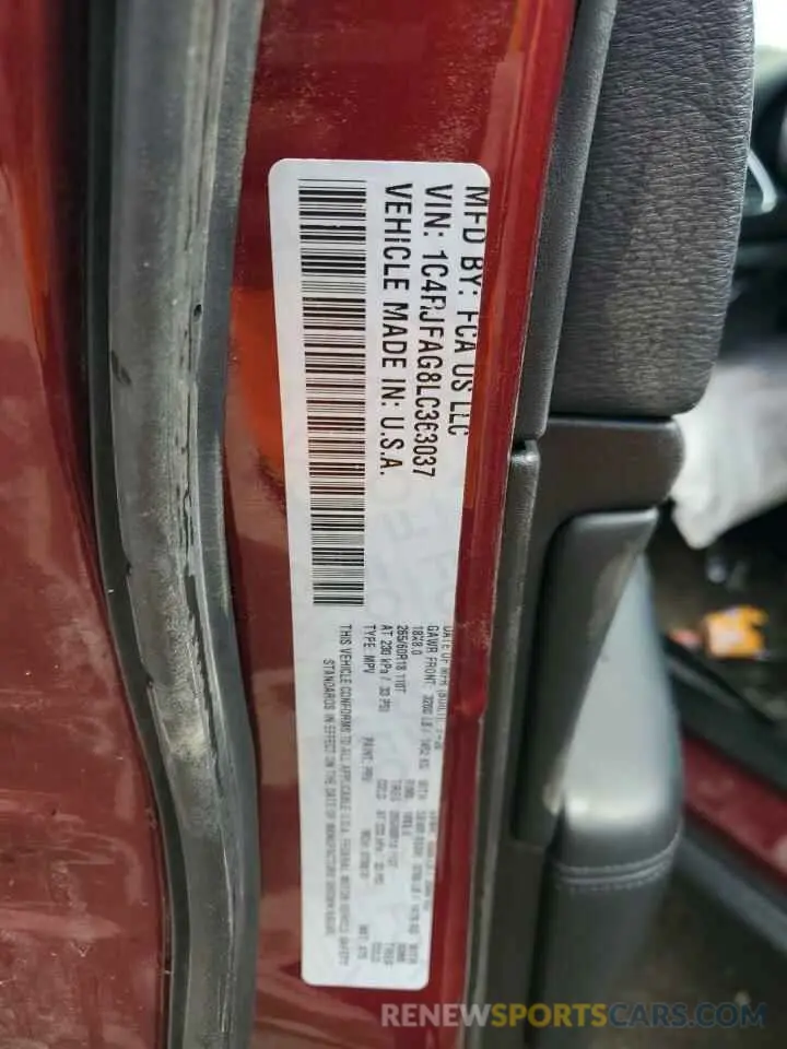 14 fotografías del automóvil dañado 1C4RJFAG8LC363037 JEEP GRAND CHER 2020
