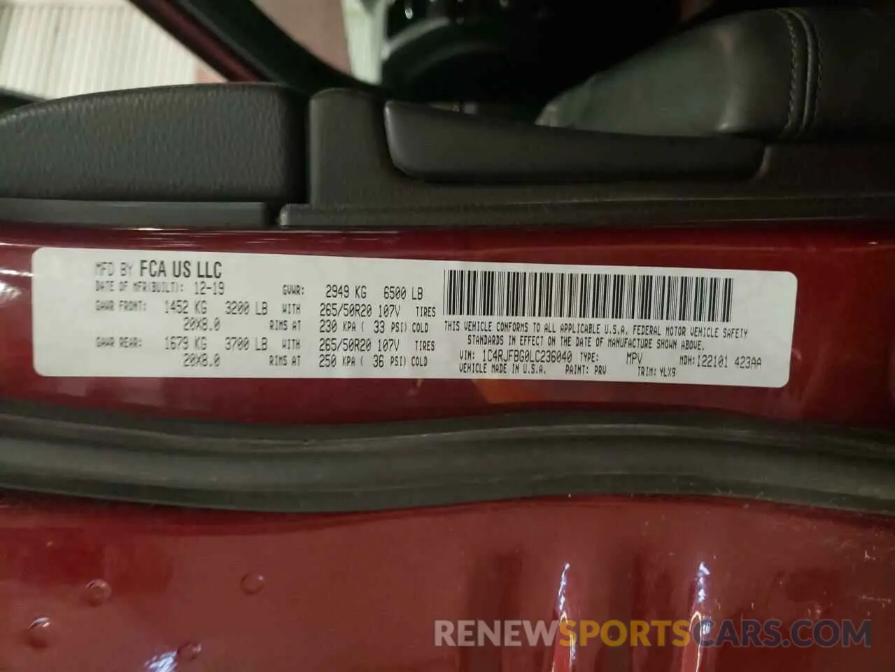 13 fotografías del automóvil dañado 1C4RJFBG0LC236040 JEEP GRAND CHER 2020