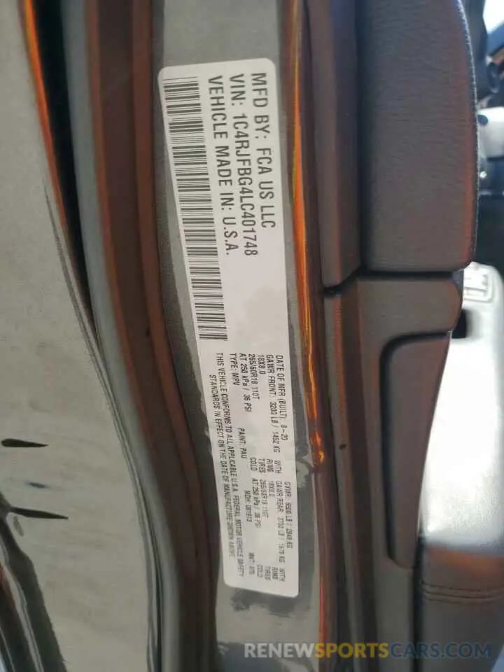 13 fotografías del automóvil dañado 1C4RJFBG4LC401748 JEEP GRAND CHER 2020
