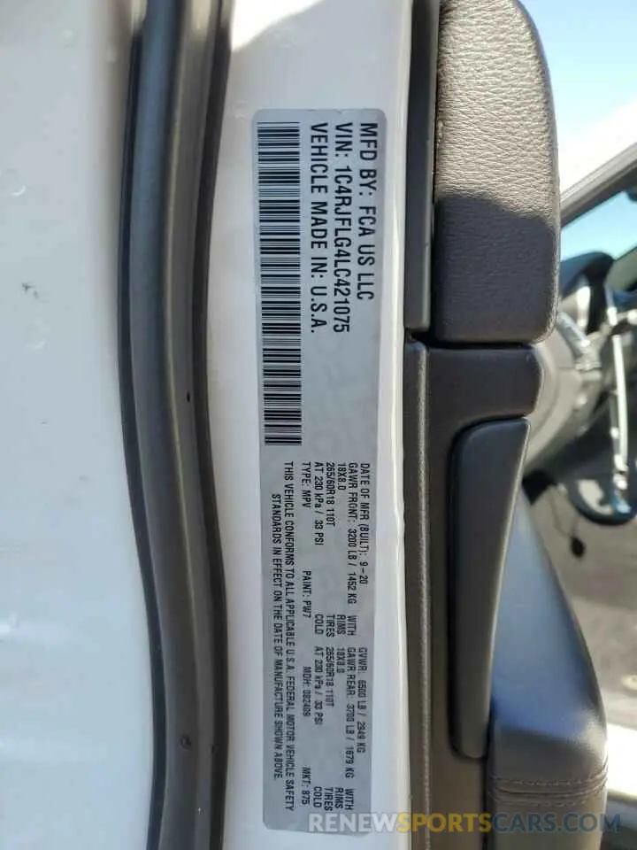 14 fotografías del automóvil dañado 1C4RJFLG4LC421075 JEEP GRAND CHER 2020