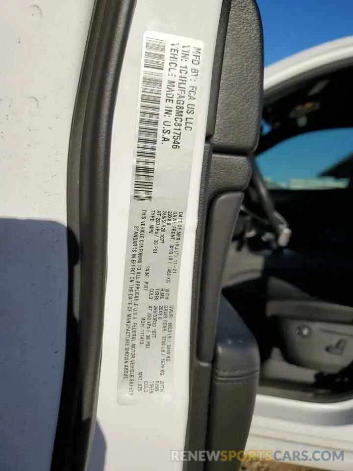 12 fotografías del automóvil dañado 1C4RJFAG8MC817546 JEEP GRAND CHER 2021