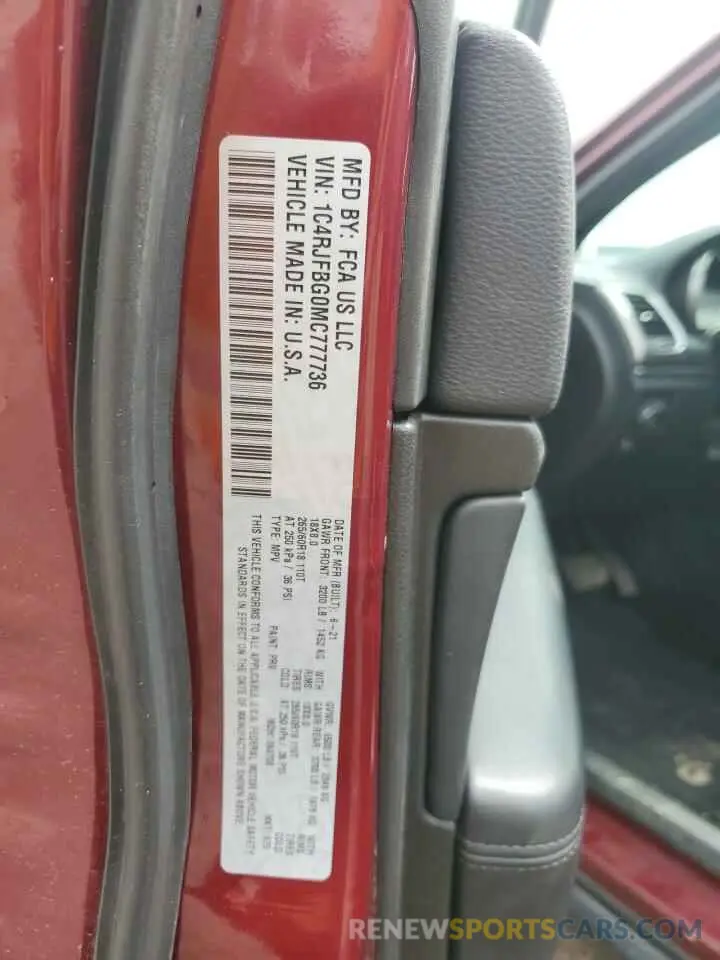 13 fotografías del automóvil dañado 1C4RJFBG0MC777736 JEEP GRAND CHER 2021