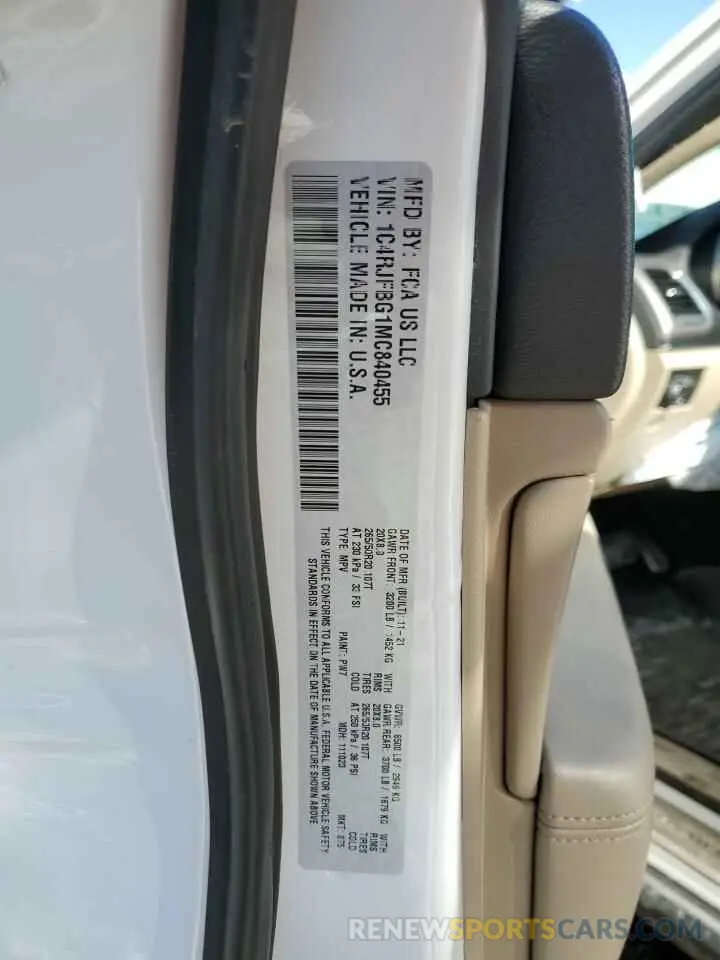 13 fotografías del automóvil dañado 1C4RJFBG1MC840455 JEEP GRAND CHER 2021