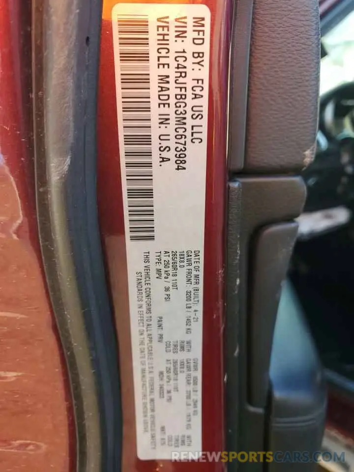 13 fotografías del automóvil dañado 1C4RJFBG3MC673984 JEEP GRAND CHER 2021