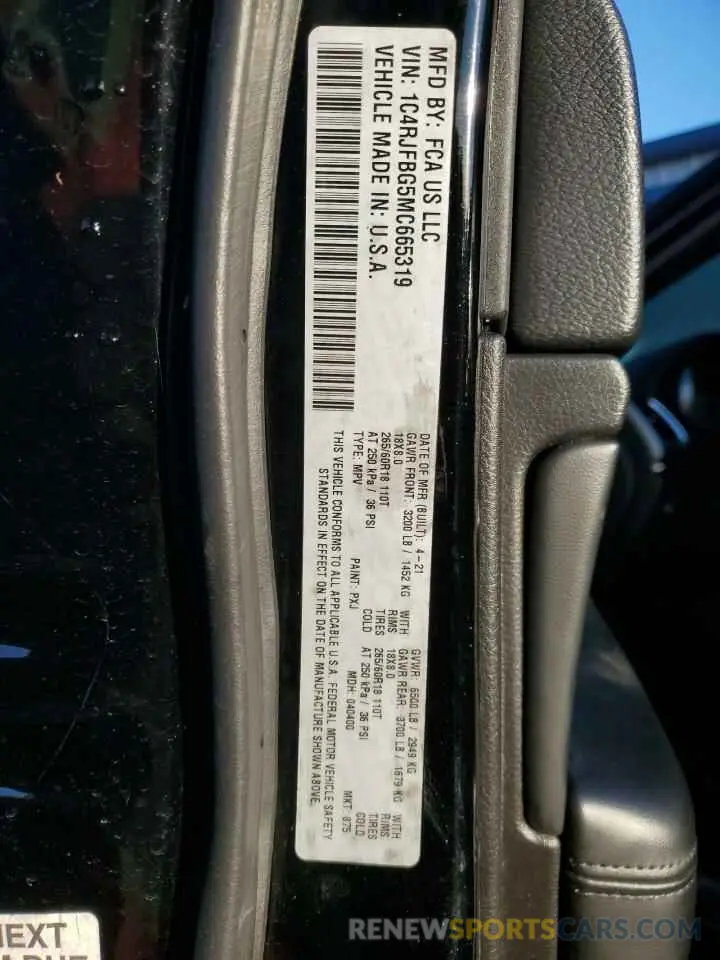 13 fotografías del automóvil dañado 1C4RJFBG5MC665319 JEEP GRAND CHER 2021