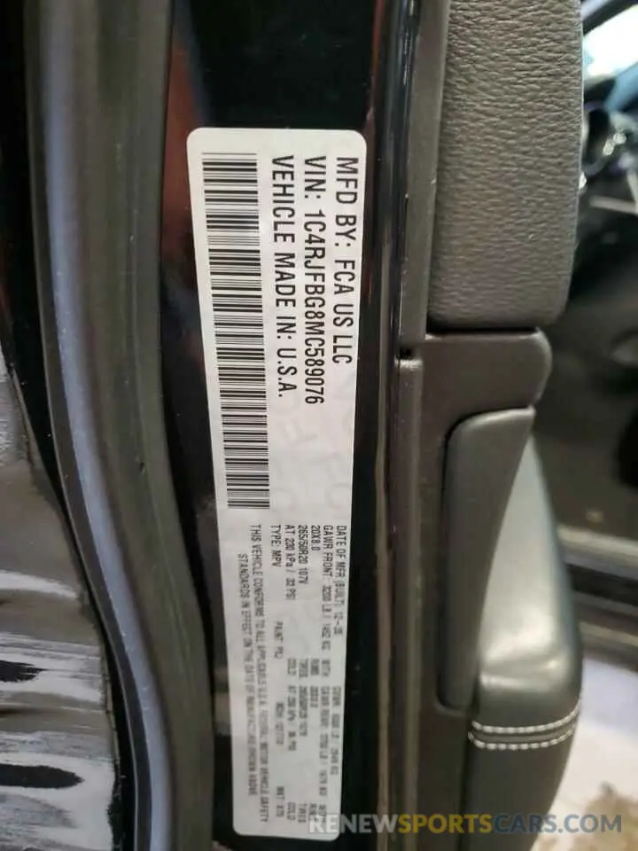 13 fotografías del automóvil dañado 1C4RJFBG8MC589076 JEEP GRAND CHER 2021