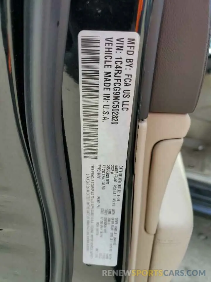 16 fotografías del automóvil dañado 1C4RJFCG9MC502820 JEEP GRAND CHER 2021