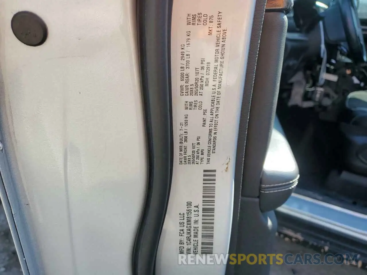 13 fotografías del automóvil dañado 1C4RJKAGXM8156100 JEEP GRAND CHER 2021