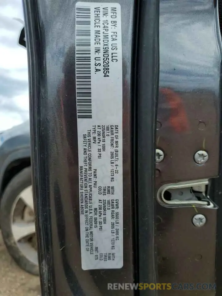 13 fotografías del automóvil dañado 1C4PJMDX9ND520854 JEEP GRAND CHER 2022