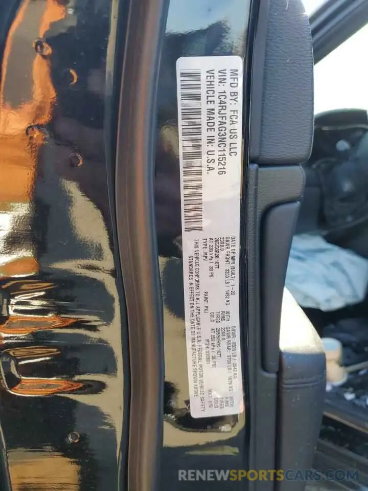 13 fotografías del automóvil dañado 1C4RJFAG3NC115216 JEEP GRAND CHER 2022