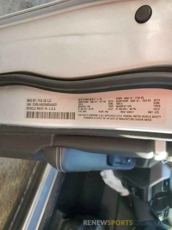 14 fotografías del automóvil dañado 1C4RJHBG8N8544431 JEEP GRAND CHER 2022