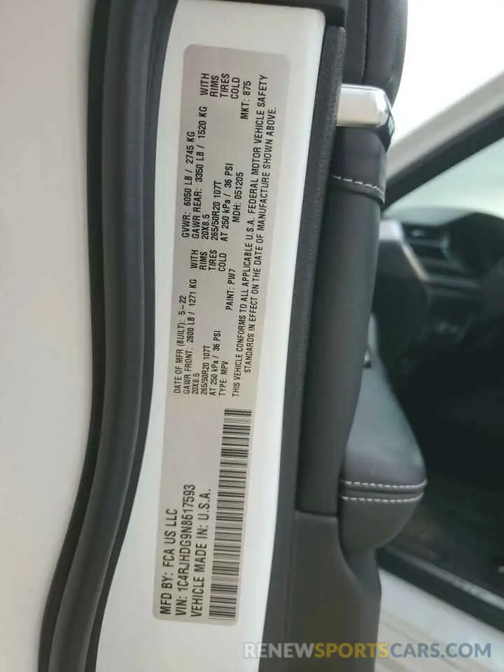 13 fotografías del automóvil dañado 1C4RJHDG9N8617593 JEEP GRAND CHER 2022