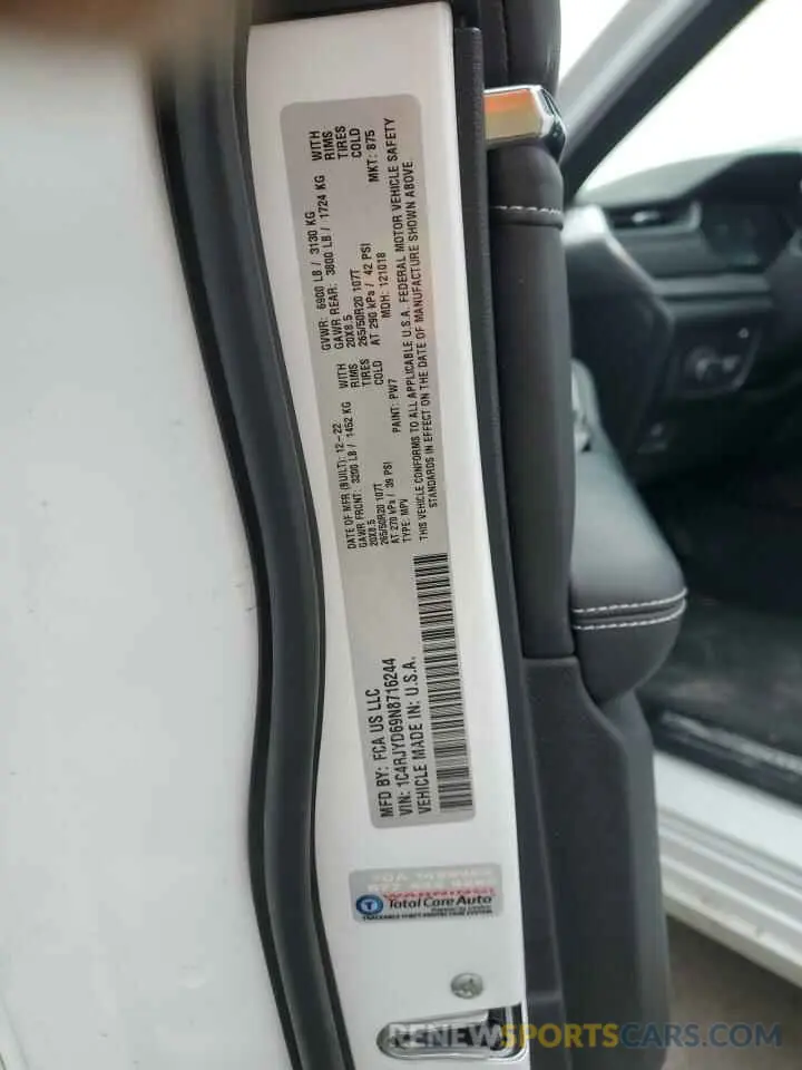 13 fotografías del automóvil dañado 1C4RJYD69N8716244 JEEP GRAND CHER 2022